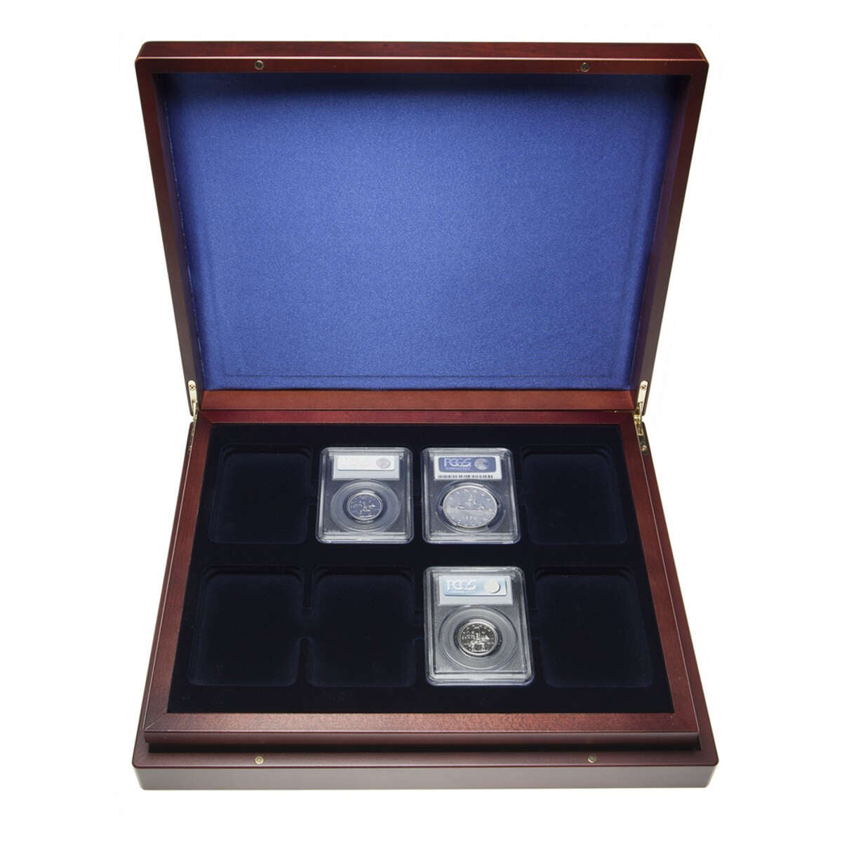 VOLTERRA TRIO de Luxe Coin Presentation Box 24 Compartment - Slabs / Mahogany