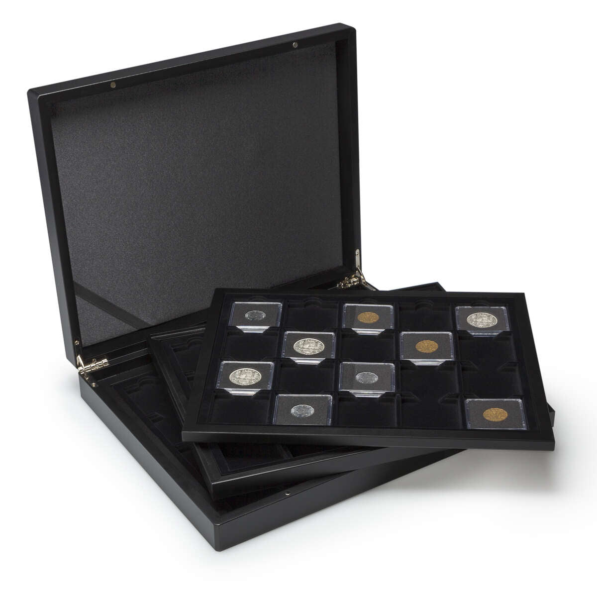 VOLTERRA TRIO de Luxe Coin Presentation Box 60 Compartment - 50mm x 50mm (Quadrums) / Black