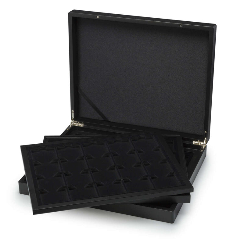 VOLTERRA TRIO de Luxe Coin Presentation Box 60 Compartment - 50mm x 50mm (Quadrums) / Black