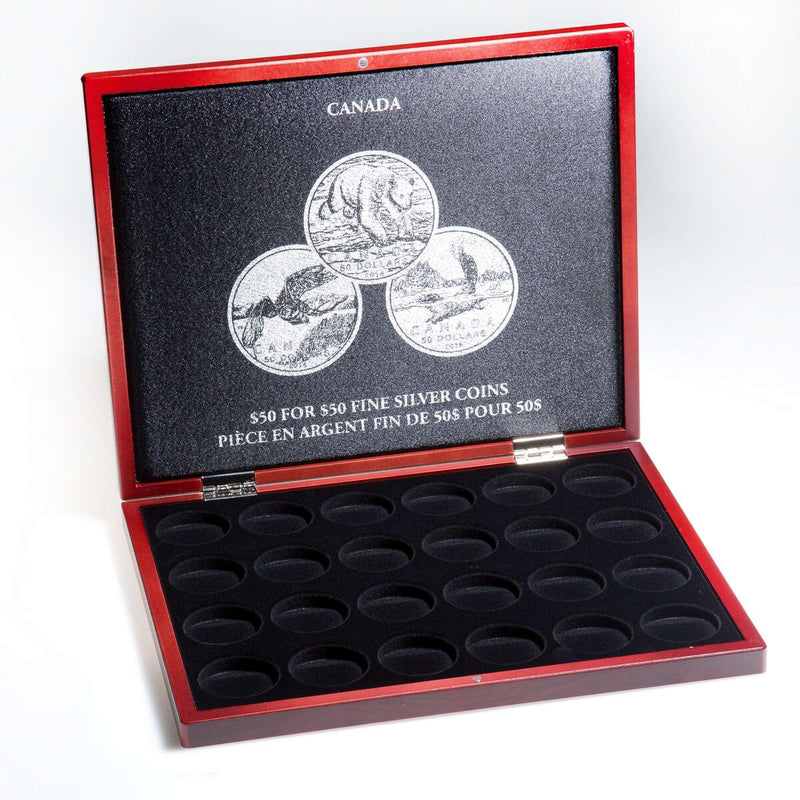Presentation Case for Royal Canadian Mint Face Value Silver Coin Collections $50 for $50 - 24 Compartment / Mahogany