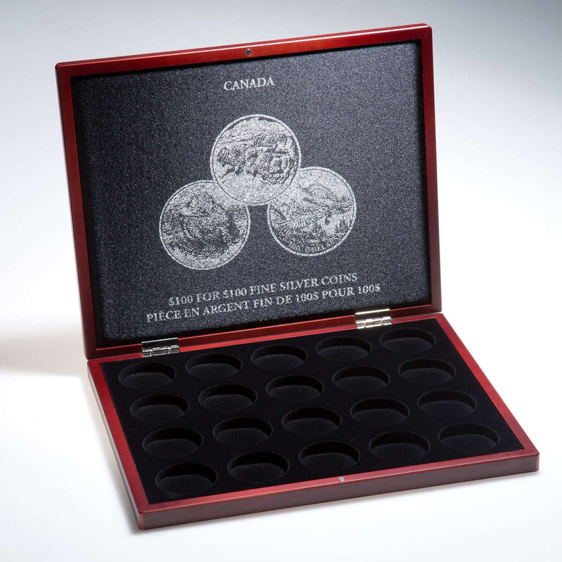 Presentation Case for Royal Canadian Mint Face Value Silver Coin Collections $100 for $100 - 20 Compartment / Mahogany