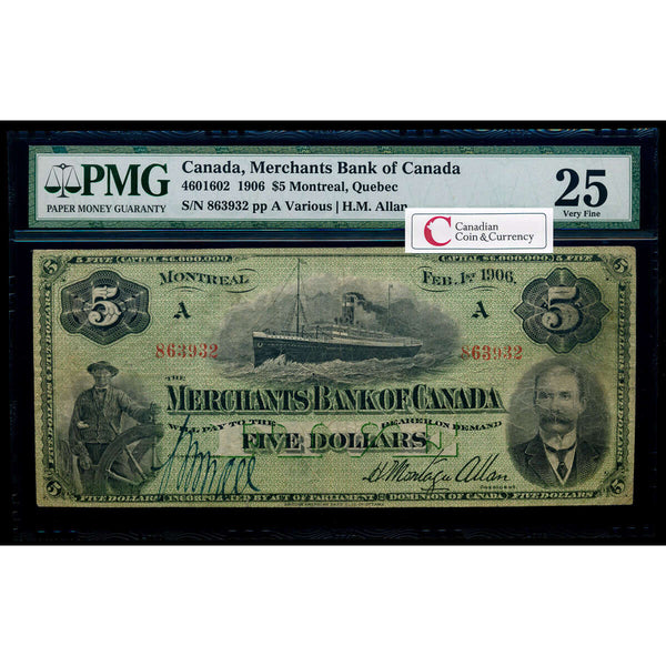The Merchants Bank of Canada $5 1906  PMG VF-25 Default Title