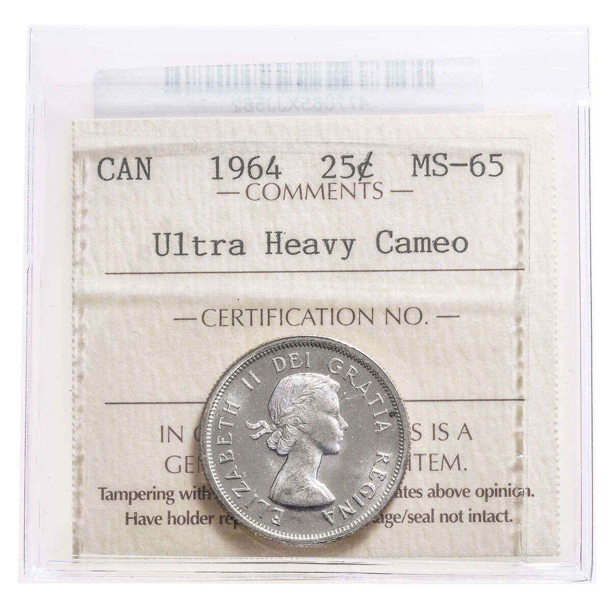 25 cent 1964 Ultra Heavy Cameo ICCS MS-65 Default Title