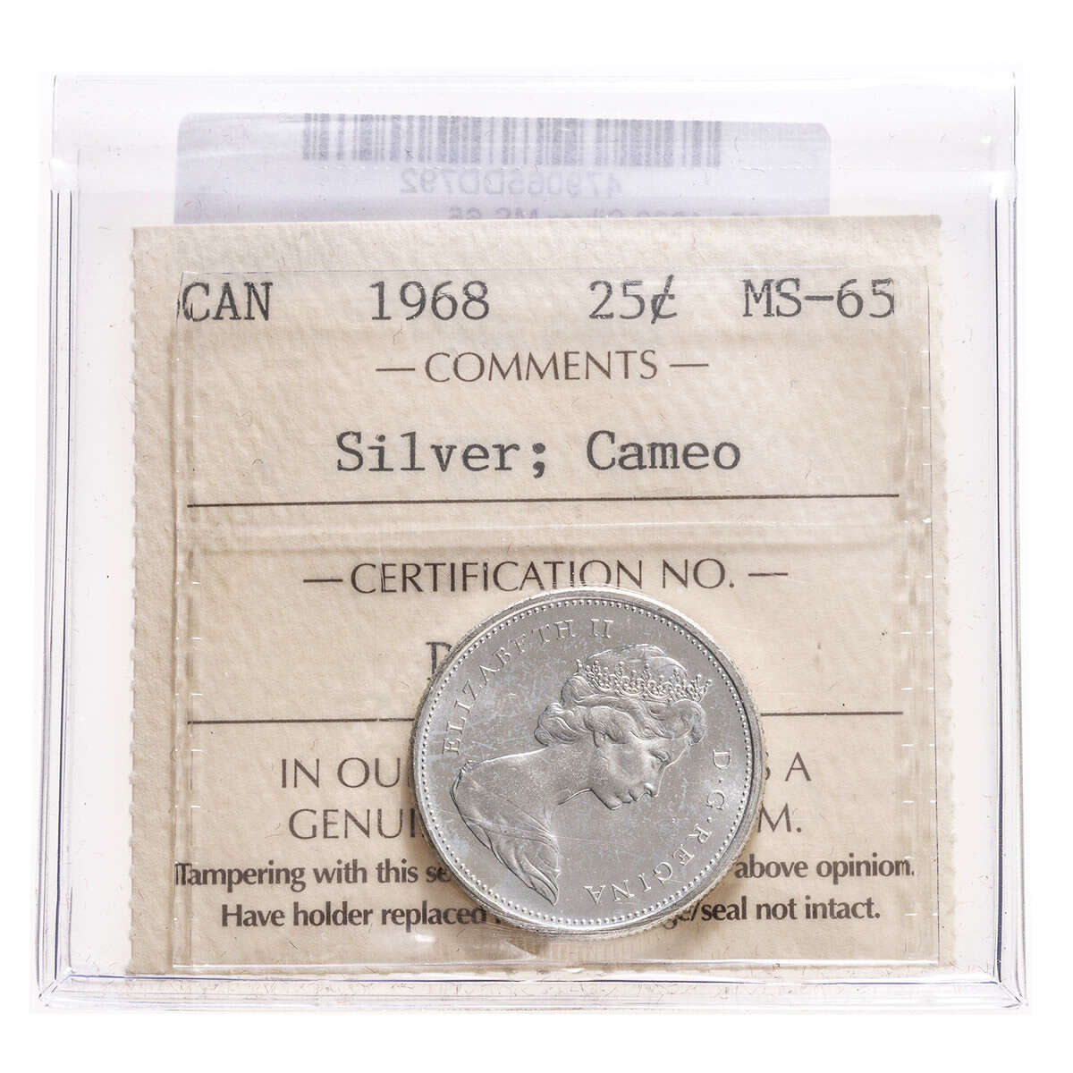 25 cent 1968 Silver; Cameo ICCS MS-65 Default Title