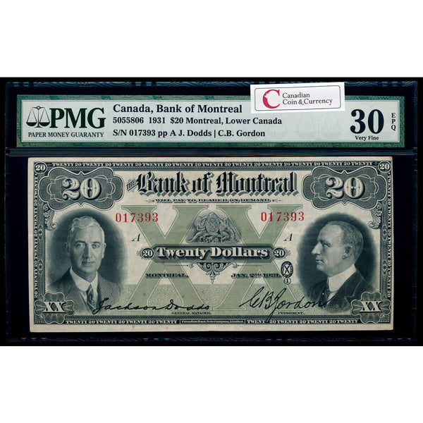 The Bank of Montreal $20 1931  PMG VF-30 Default Title