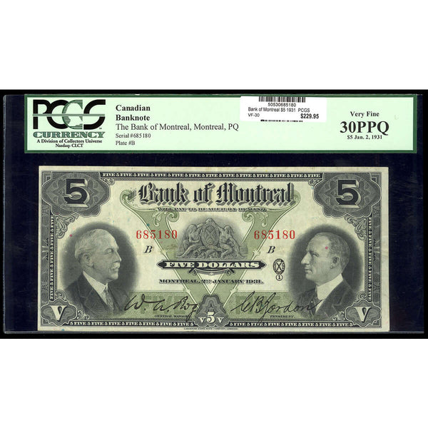 The Bank of Montreal $5 1931  PCGS VF-30 Default Title