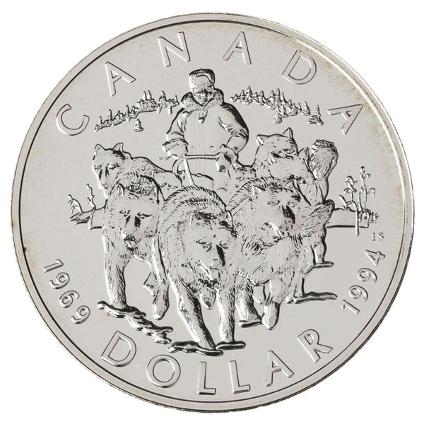 1994 $1 RCMP Northern Dog Team Patrol - Sterling Silver Dollar B.U.