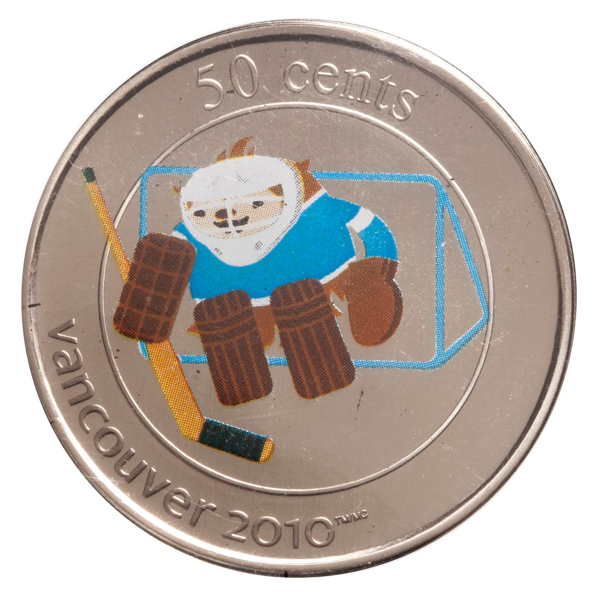 2010 50c Vancouver Olympics Mascot Coin and Puck: Quatchi Ice Hockey