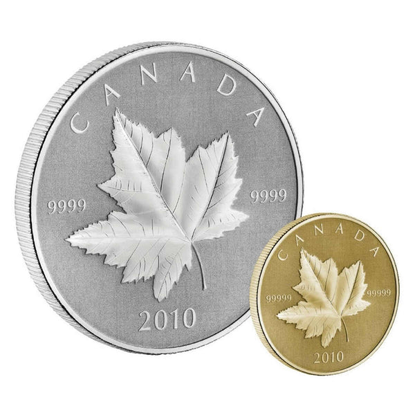 2010 $5 and $10 Maple Leaf Piedfort Set - 1/5 oz Pure Gold and 1 oz Pure Silver Default Title