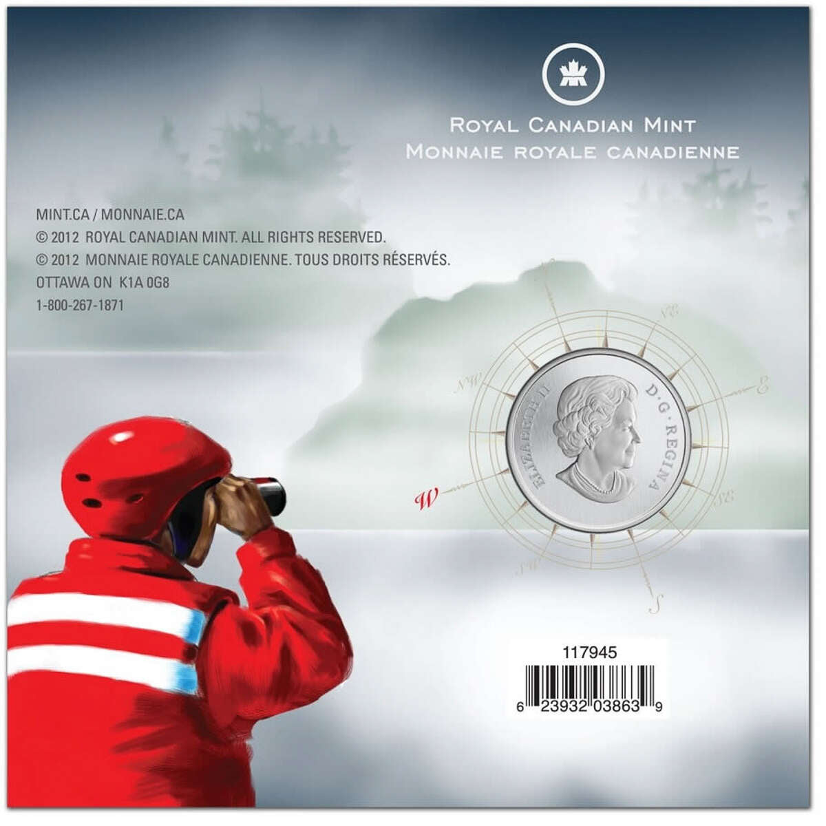 2012 25c 50 Years of the Canadian Coast Guard - Coloured Coin