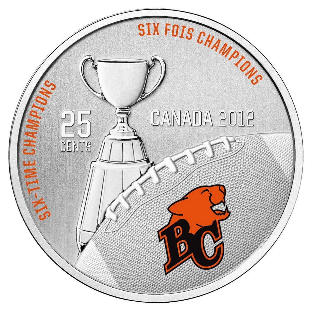 25c 2012 BC Lions - Coloured coin with Stamps Default Title