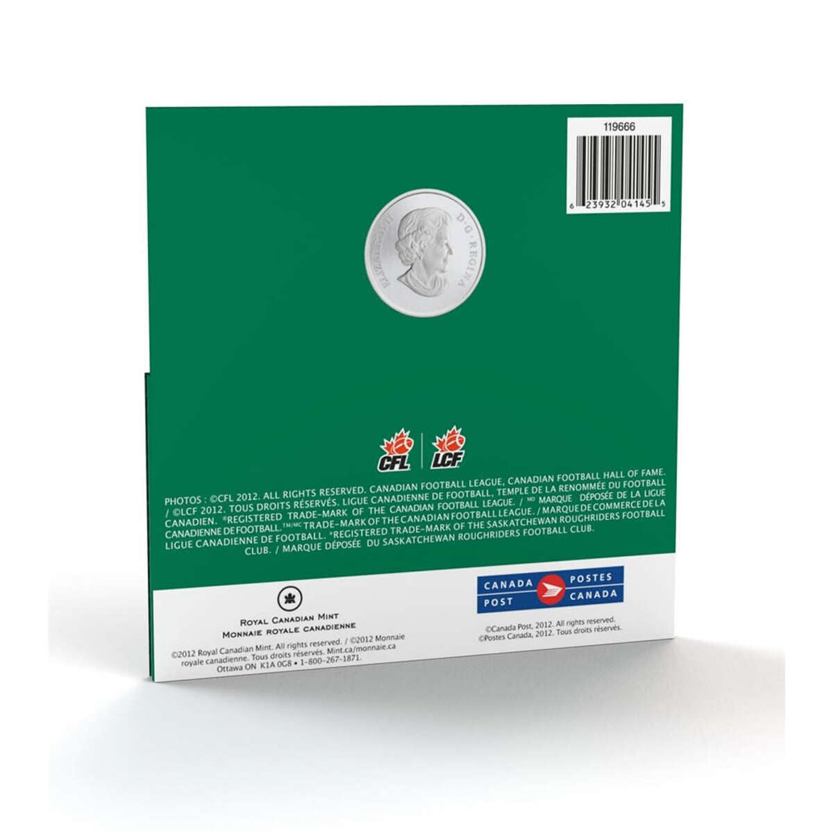 2012 25c Saskatchewan Roughriders - Coloured coin with Stamps