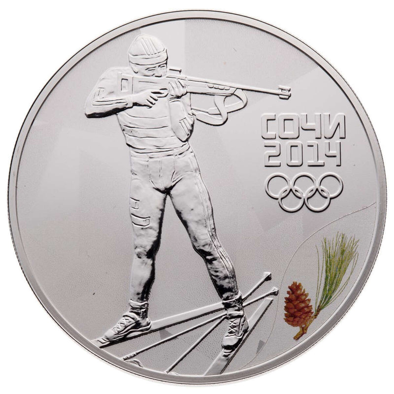 2014 3 Roubles Russia Sochi: Biathlon - Sterling Silver Coin Default Title