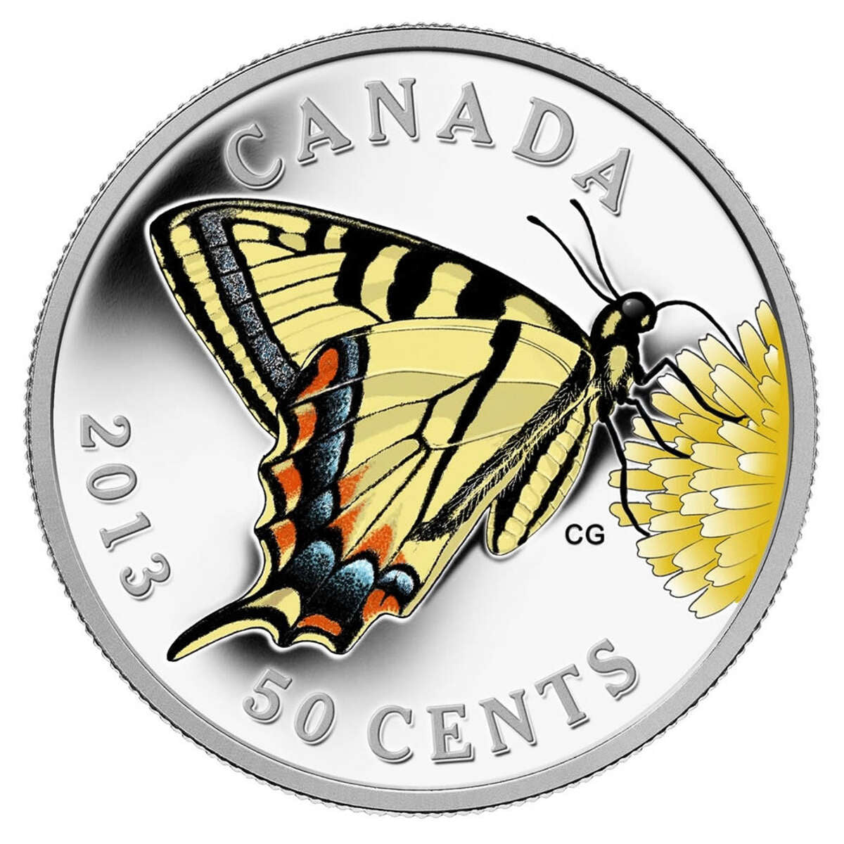 2013 50c Butterflies of Canada: Canadian Tiger Swallowtail - Silver-Plated Coin Default Title