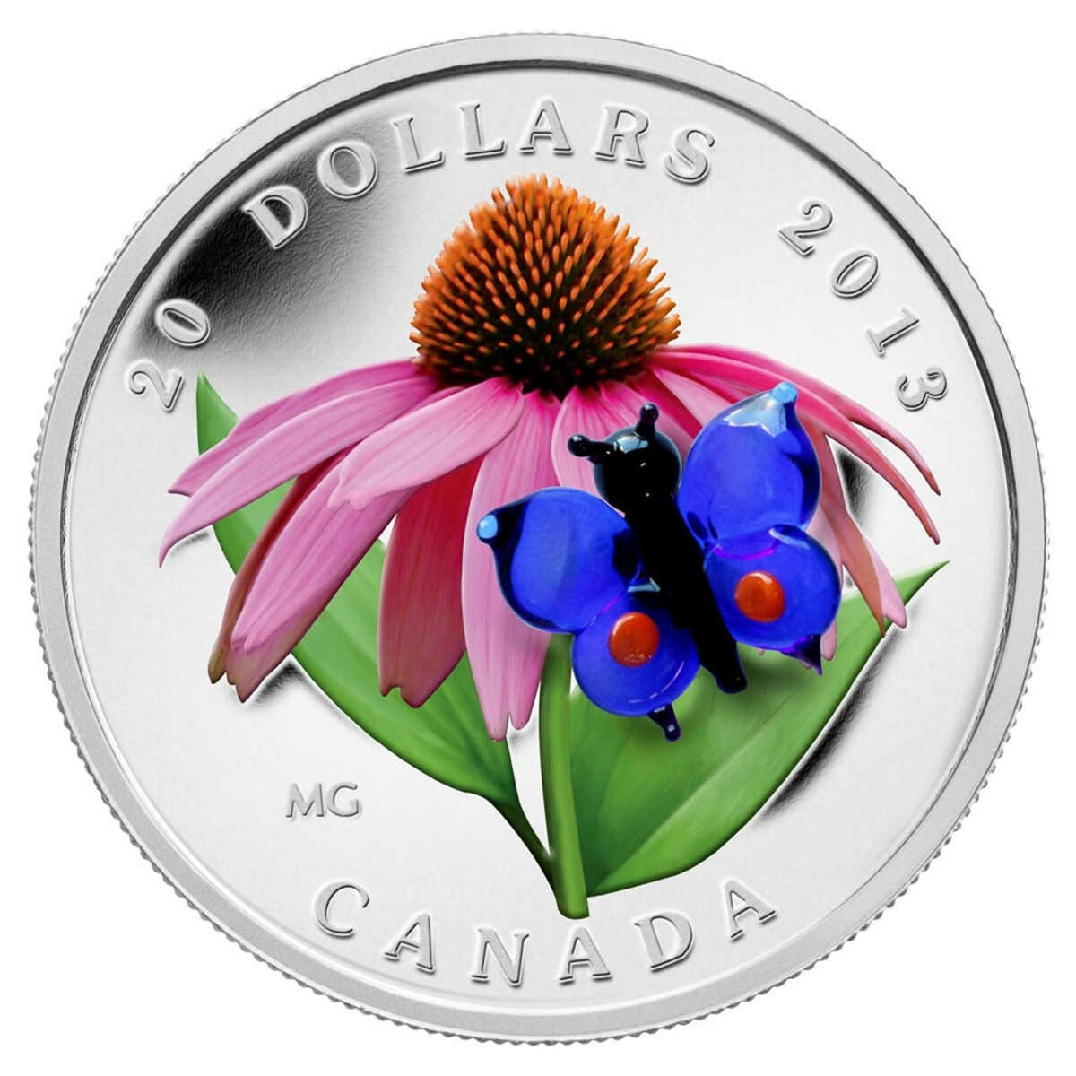 2013 $20 Purple Coneflower with Venetian Glass Butterfly - Pure Silver Coin Default Title