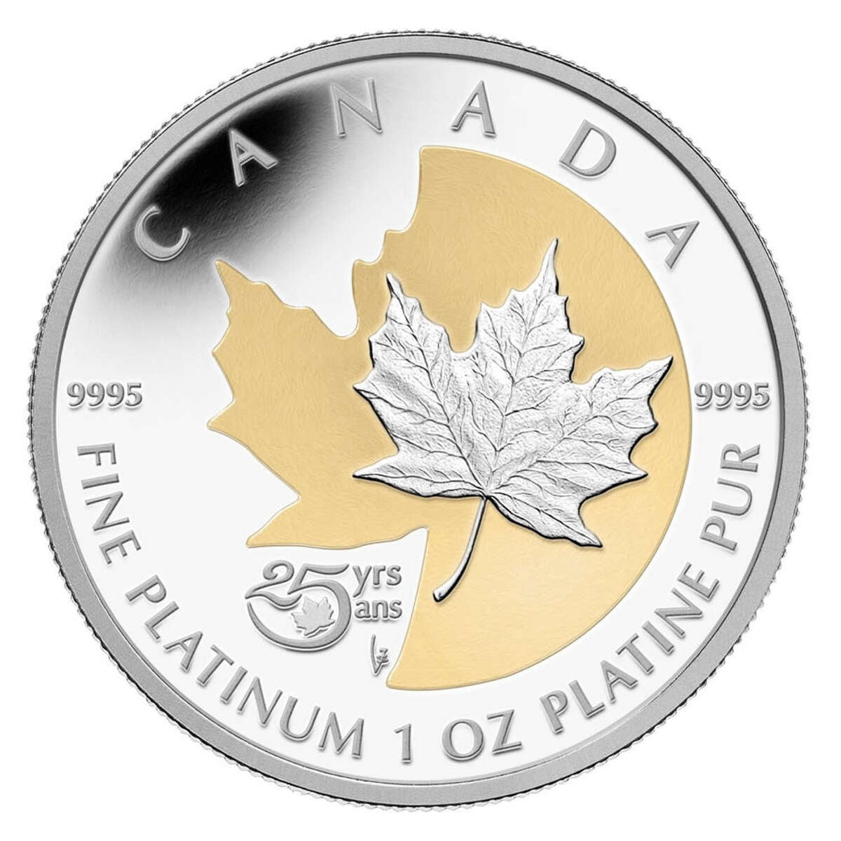 2013 $300 The Platinum Maple Leaf, 25th Anniversary - Pure Platinum Coin with Selective Gold Plating Default Title