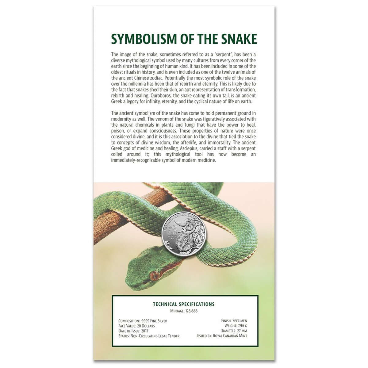 2013 $20 Year of the Snake - Pure Silver Coin Default Title