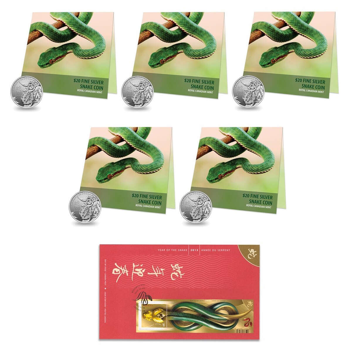 2013 $20 Year of the Snake 5-Pack with Free Year of the Snake First Day Cover Stamps Default Title