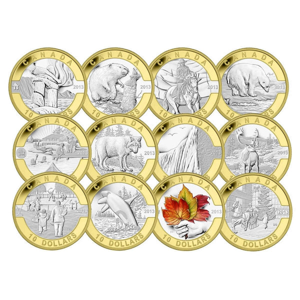 【カナダ銀貨】クリスマス ホリデー キャンドル 2013 COA&BOX付 2013 $10 O Canada Series - Pure Silver 12-Coin Set with Gold Plating