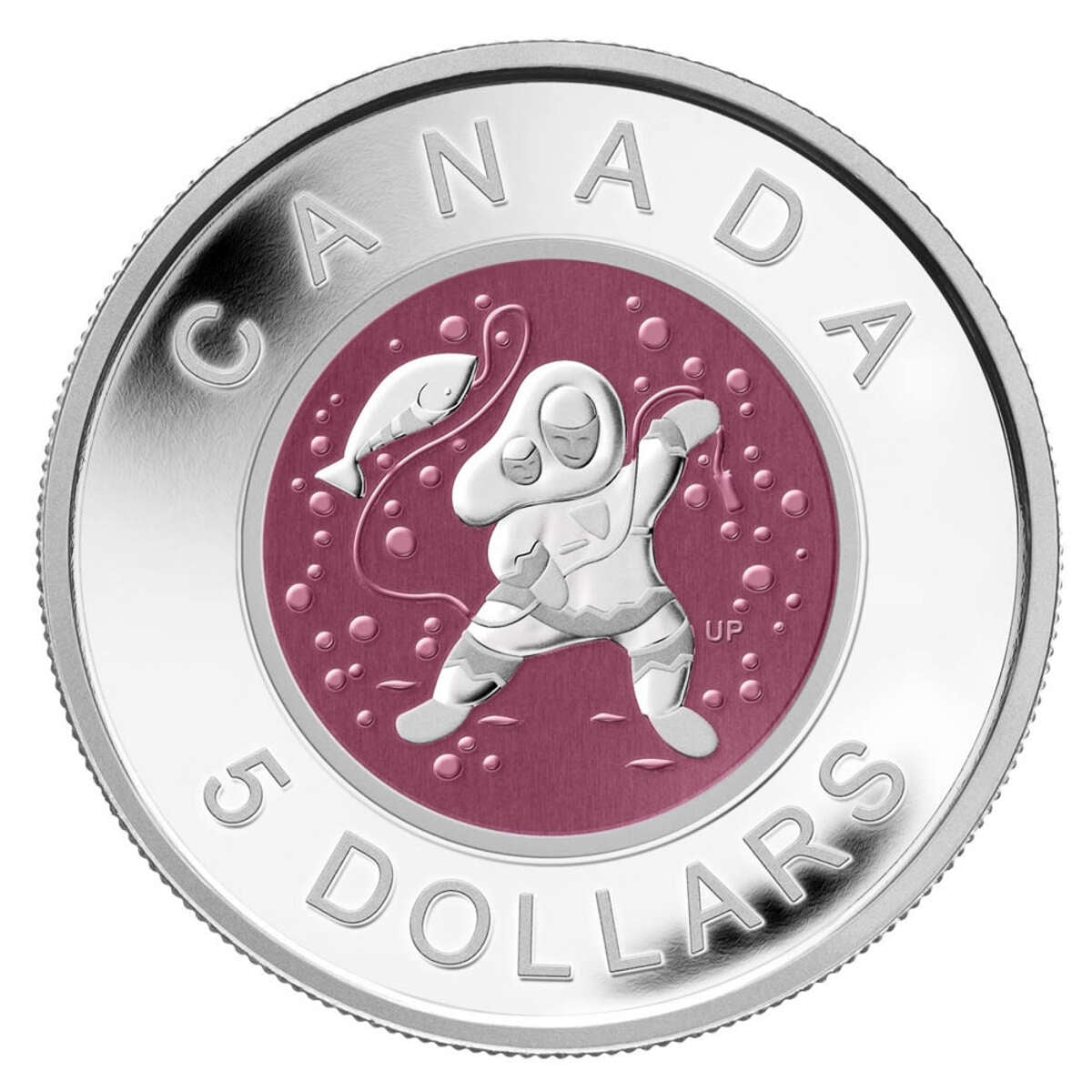 2013 $5 Contemporary Aboriginal Art: Mother and Baby Ice Fishing - Pure Silver Coin Default Title