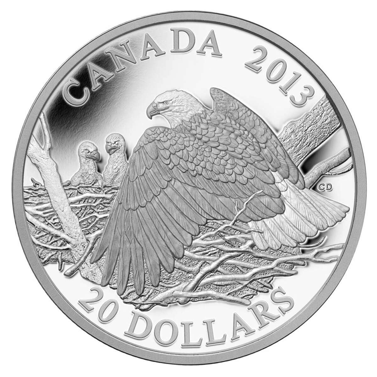 2013 $20 The Bald Eagle: Mother Protecting Her Eaglets - Pure Silver Coin Default Title