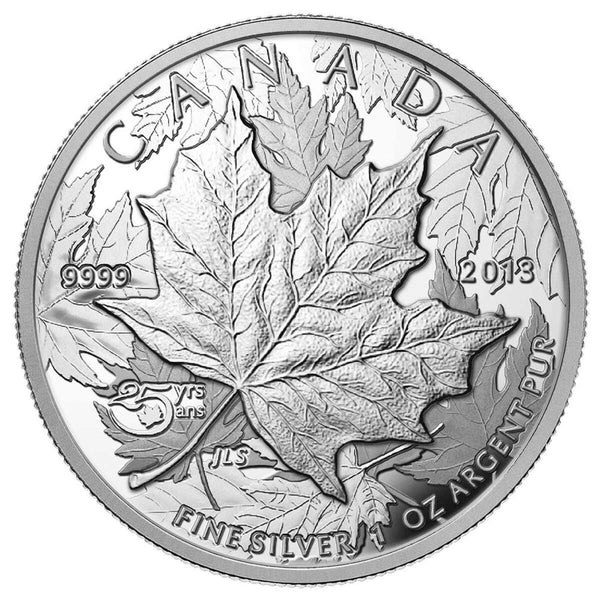2013 $5 Silver Maple Leaf, 25th Anniversary - Pure Silver High Relief