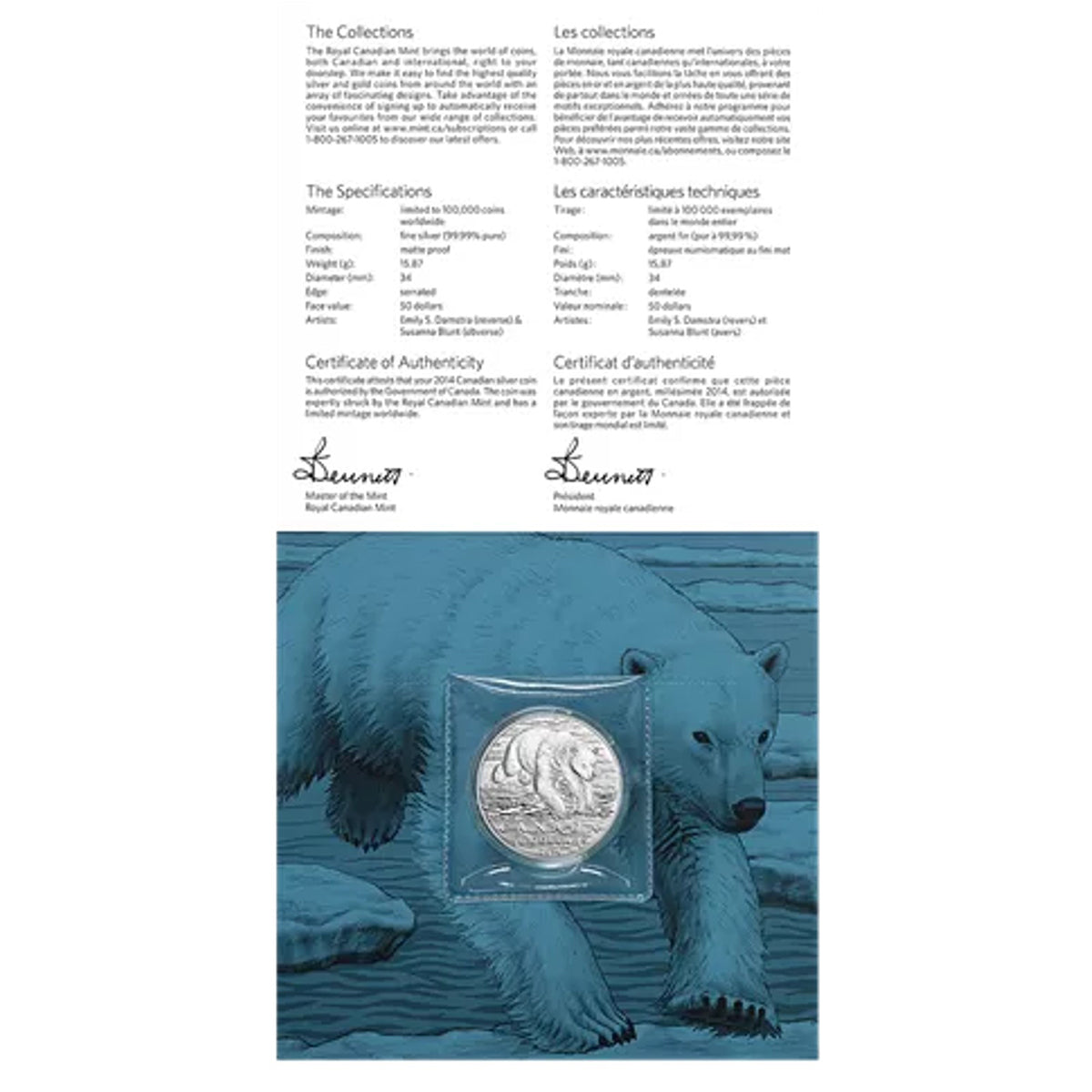 2014 $50 for $50 Iconic Polar Bear - Pure Silver Coin