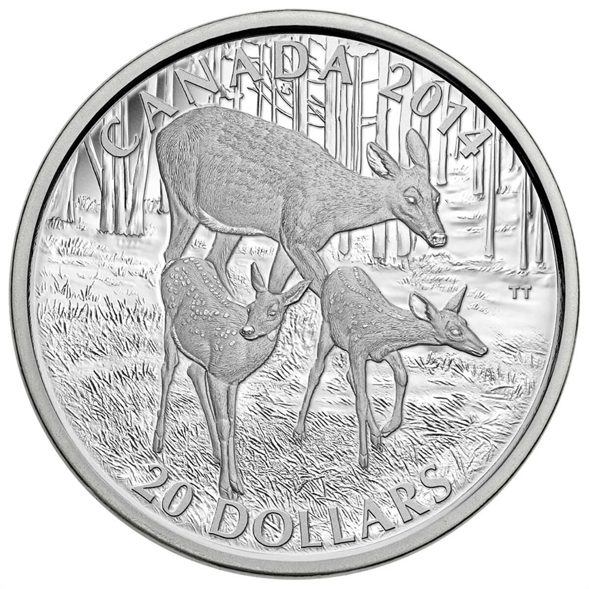 2014 $20 The White-Tailed Deer: A Doe and her Fawns - Pure Silver Coin Default Title