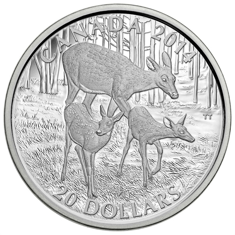 2014 $20 The White-Tailed Deer: A Doe and her Fawns - Pure Silver Coin Default Title