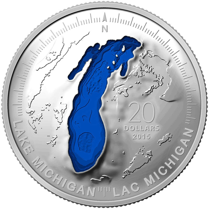 2015 $20 The Great Lakes: Lake Michigan - Pure Silver Coin Default Title