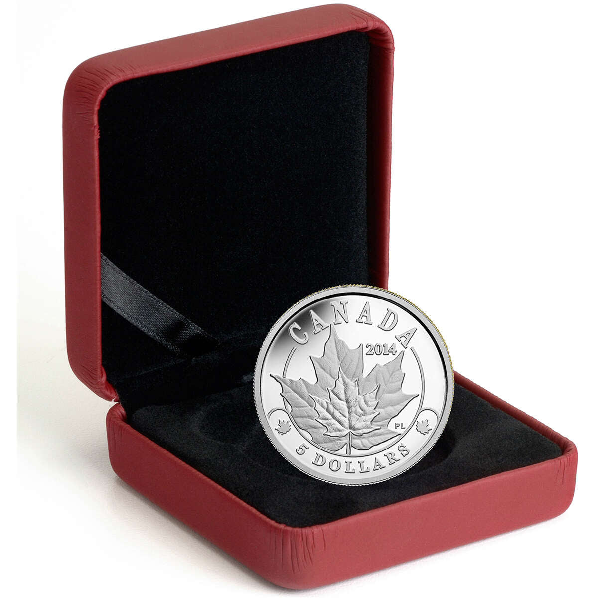 2014 $5 Overlaid Majestic Maple Leaves - Pure Platinum Coin