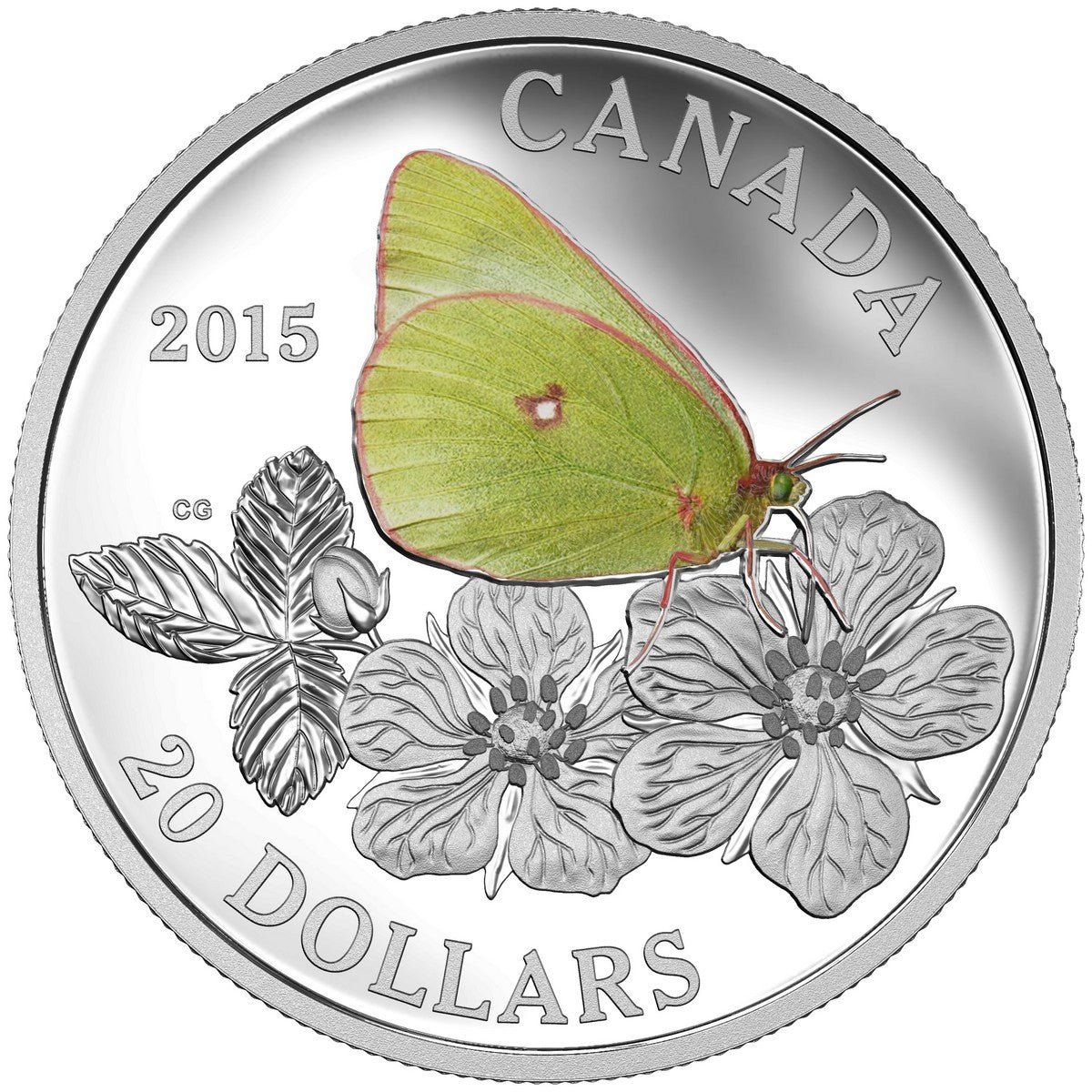 2015 $20 Butterflies of Canada: Colias Gigantea - Pure Silver Coin