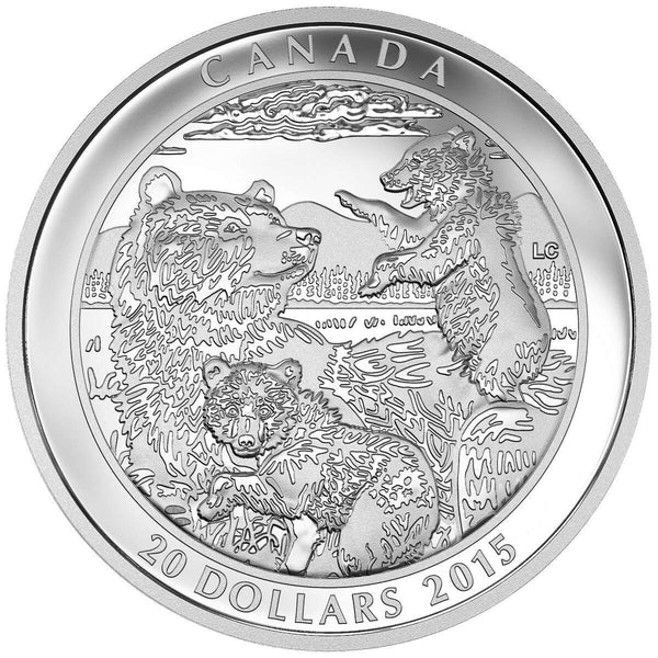 simuero シルバー925 20号 モーガン蔵人 ours 2015 $20 Grizzly Bear: Family - Pure Silver Coin