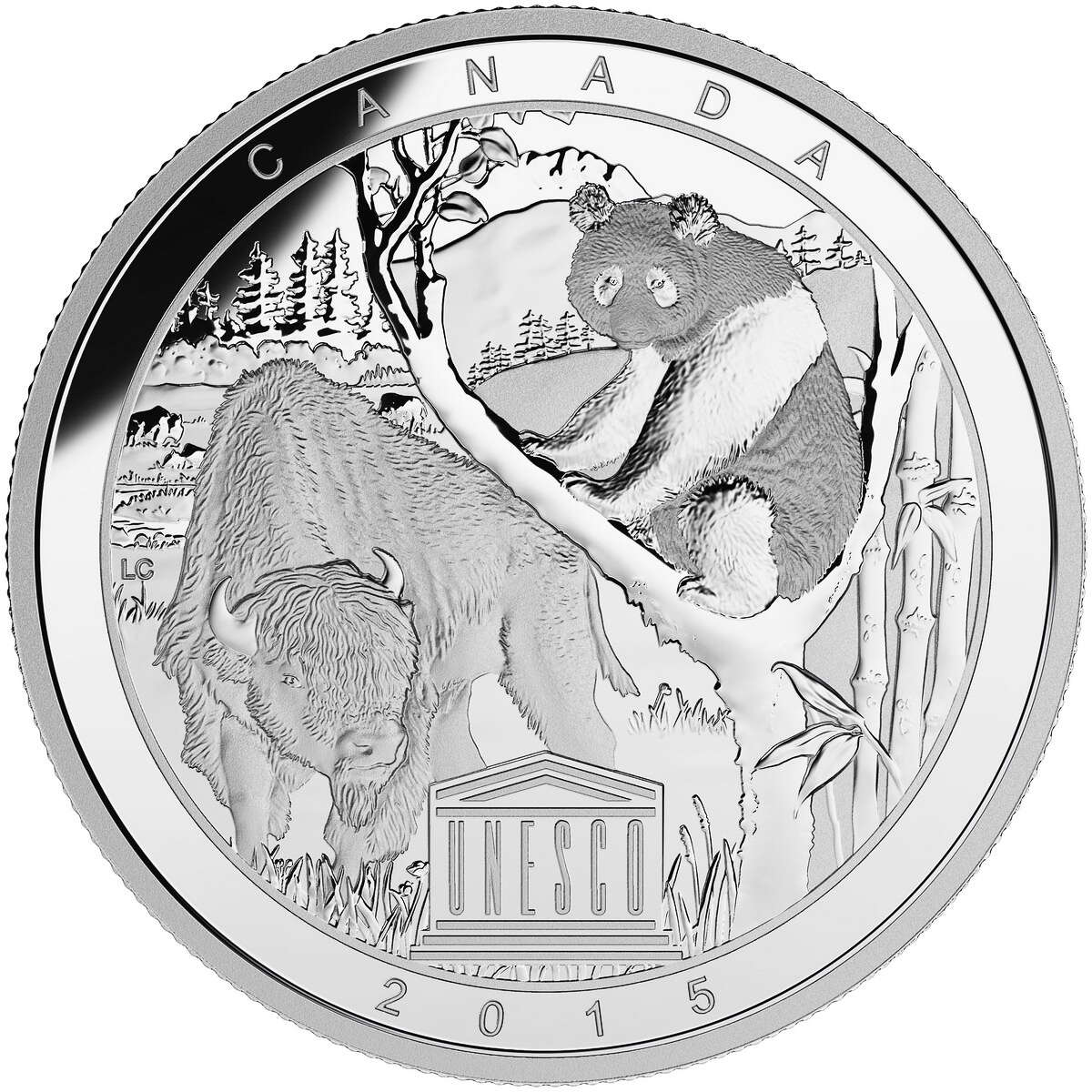 2015 $20 UNESCO At Home and Abroad: Wood Buffalo National Park and Sichuan Giant Panda Sanctuaries - Pure Silver Coin Default Title