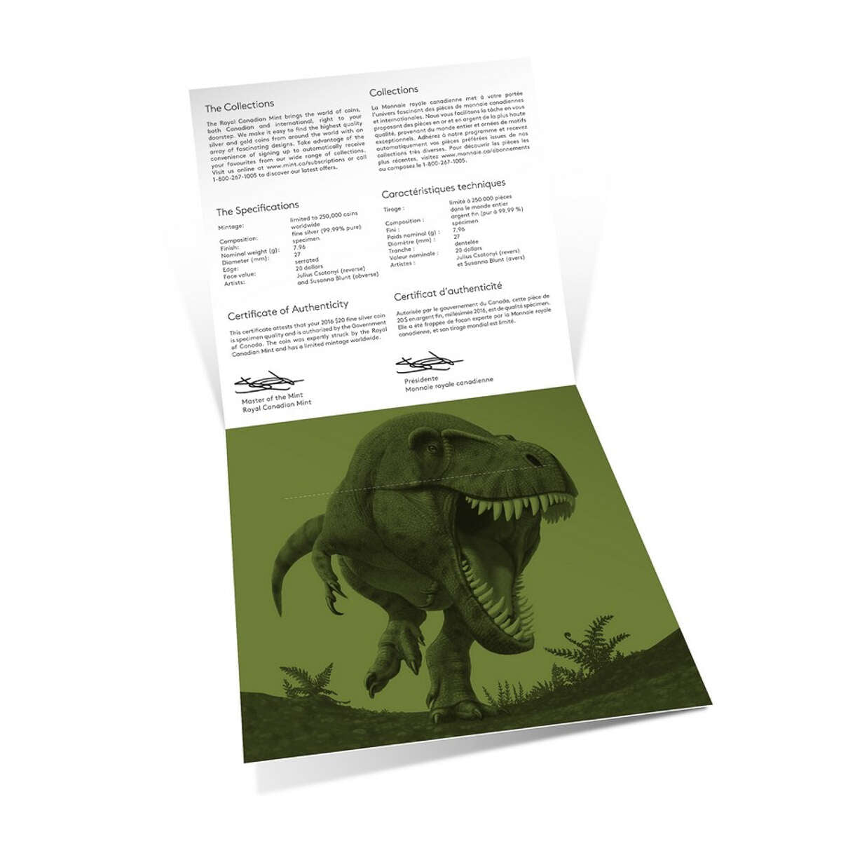 2016 $20 for $20 Tyrannosaurus Rex - Pure Silver Coin