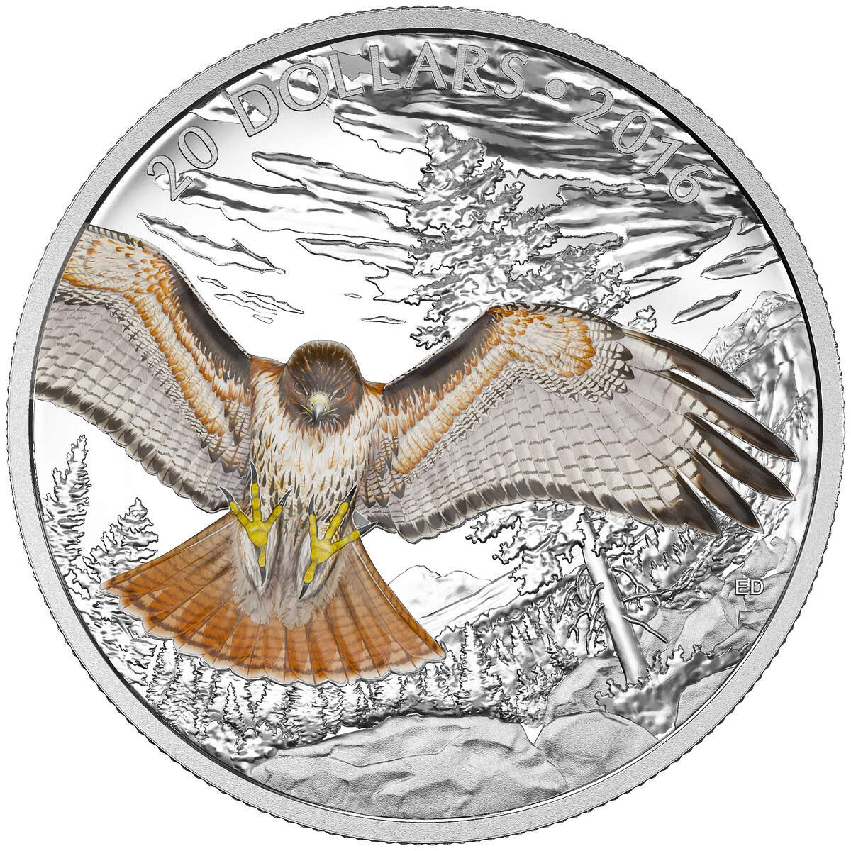 2016 $20 Majestic Animals II: Regal Red-Tailed Hawk - Pure Silver Coin Default Title