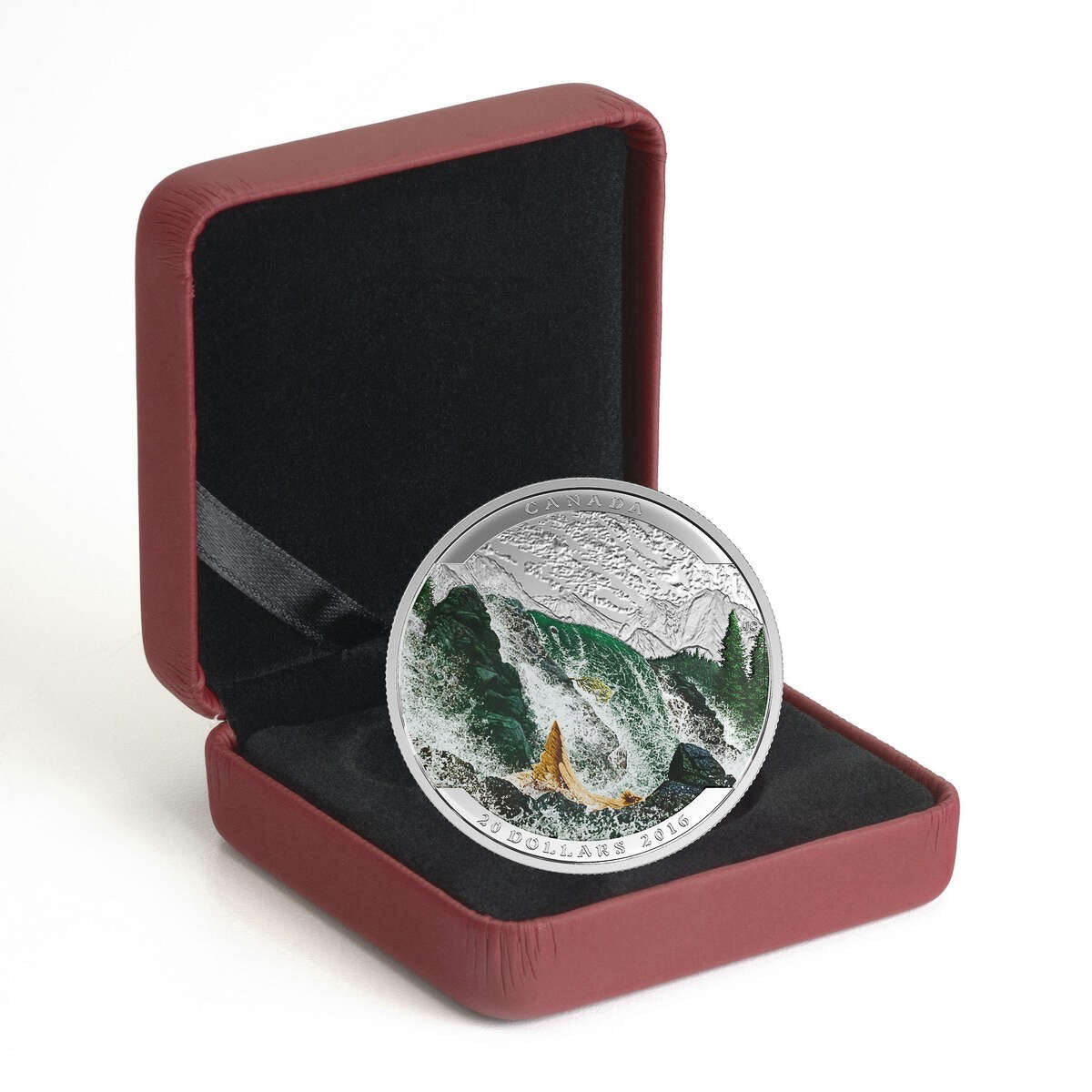 native essence 純銀 シルバー スプーン カナダ ギフトにも 2016 $20 Landscape Illusion: Salmon - Pure Silver Coin