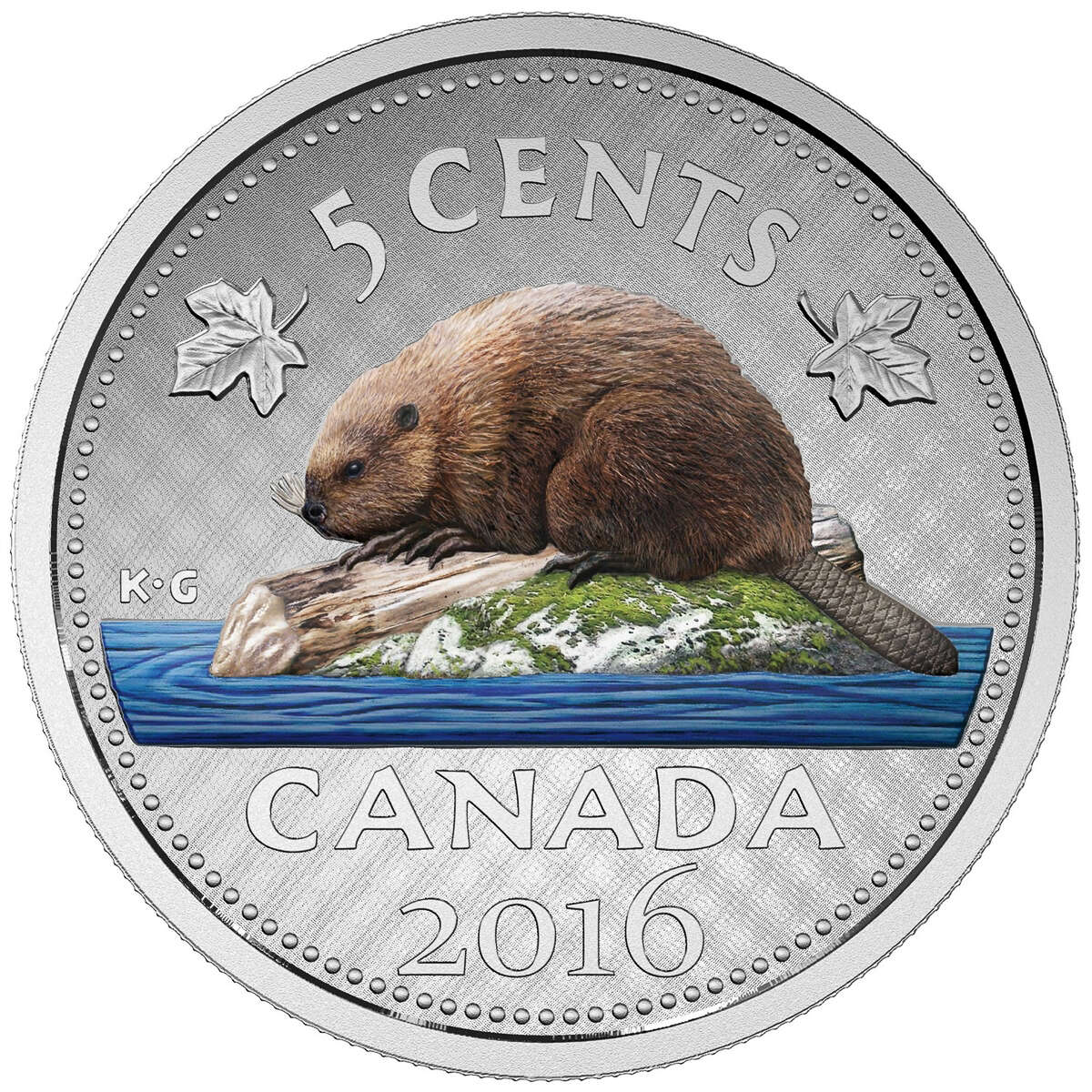 2016 5c Coloured Big Coin Series: Beaver - Pure Silver Coin Default Title