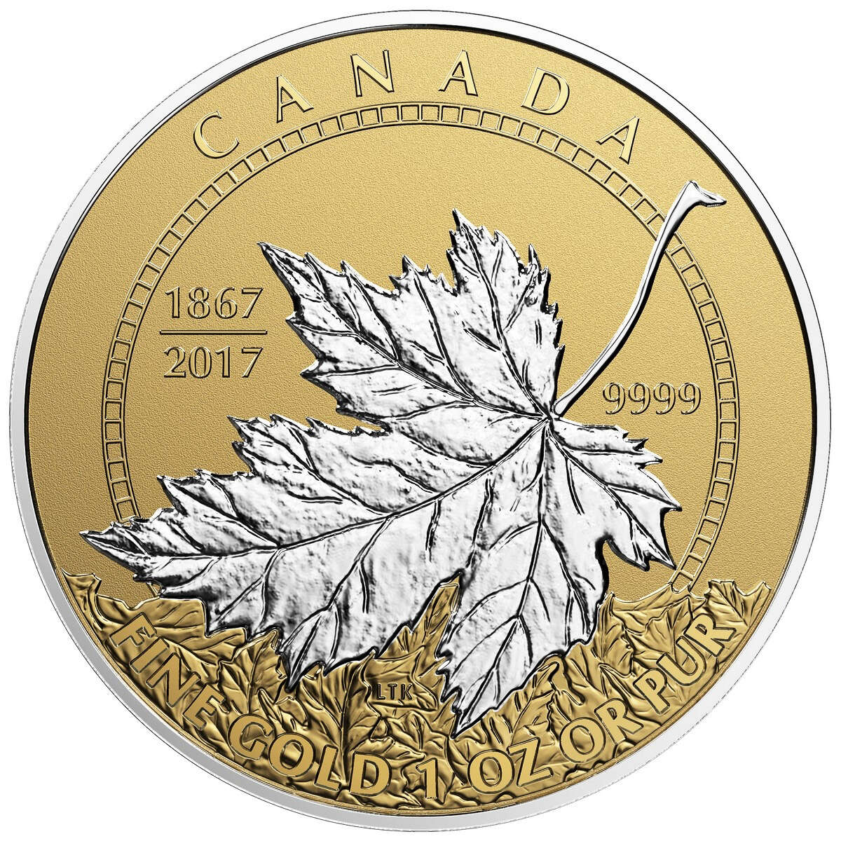 2017年カナダ　建国150周年記念　1867年独立コンフェデレーション 2017 A Celebration of Canada (1867-2017) - Pure Gold Maple Leaf Fracti