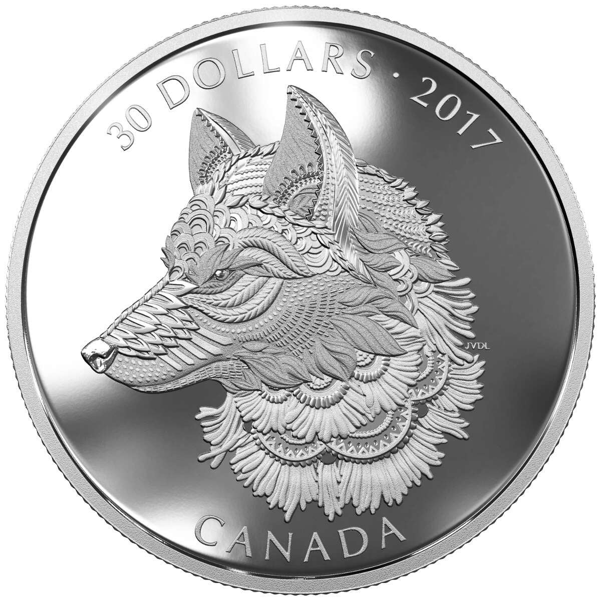 2017 $30 Zentangle Art: The Great Grey Wolf - Pure Silver Coin Default Title