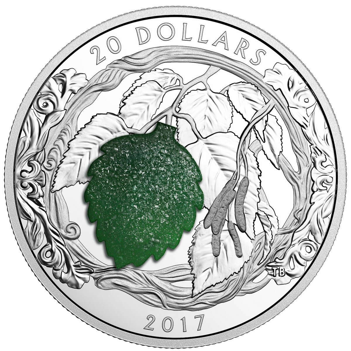 2017 $20 Brilliant Birch Leaves with Drusy Stone - Pure Silver Coin Default Title