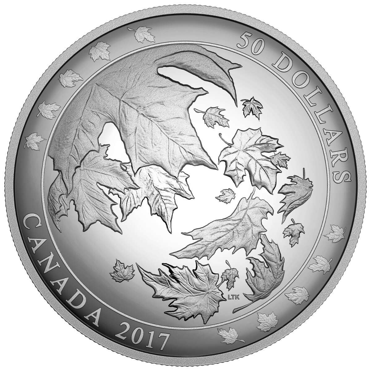 2017 $50 Maple Leaves in Motion - Pure Silver Convex Coin Default Title