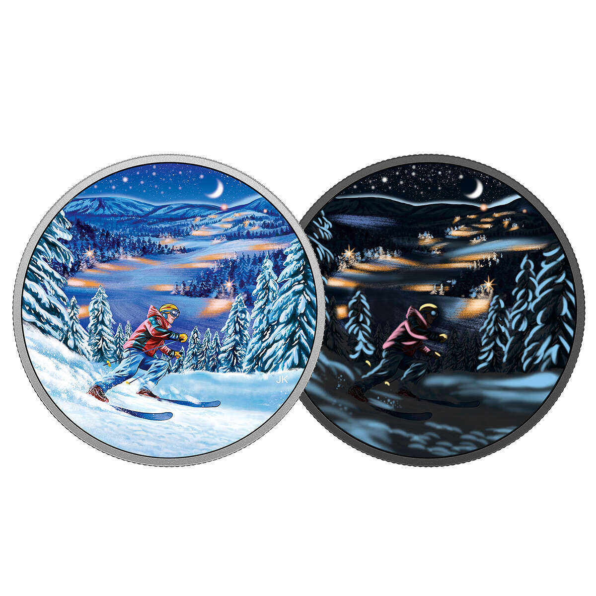 2017 $15 Great Canadian Outdoors: Night Skiing - Pure Silver Glow-in-the-Dark Coin Default Title