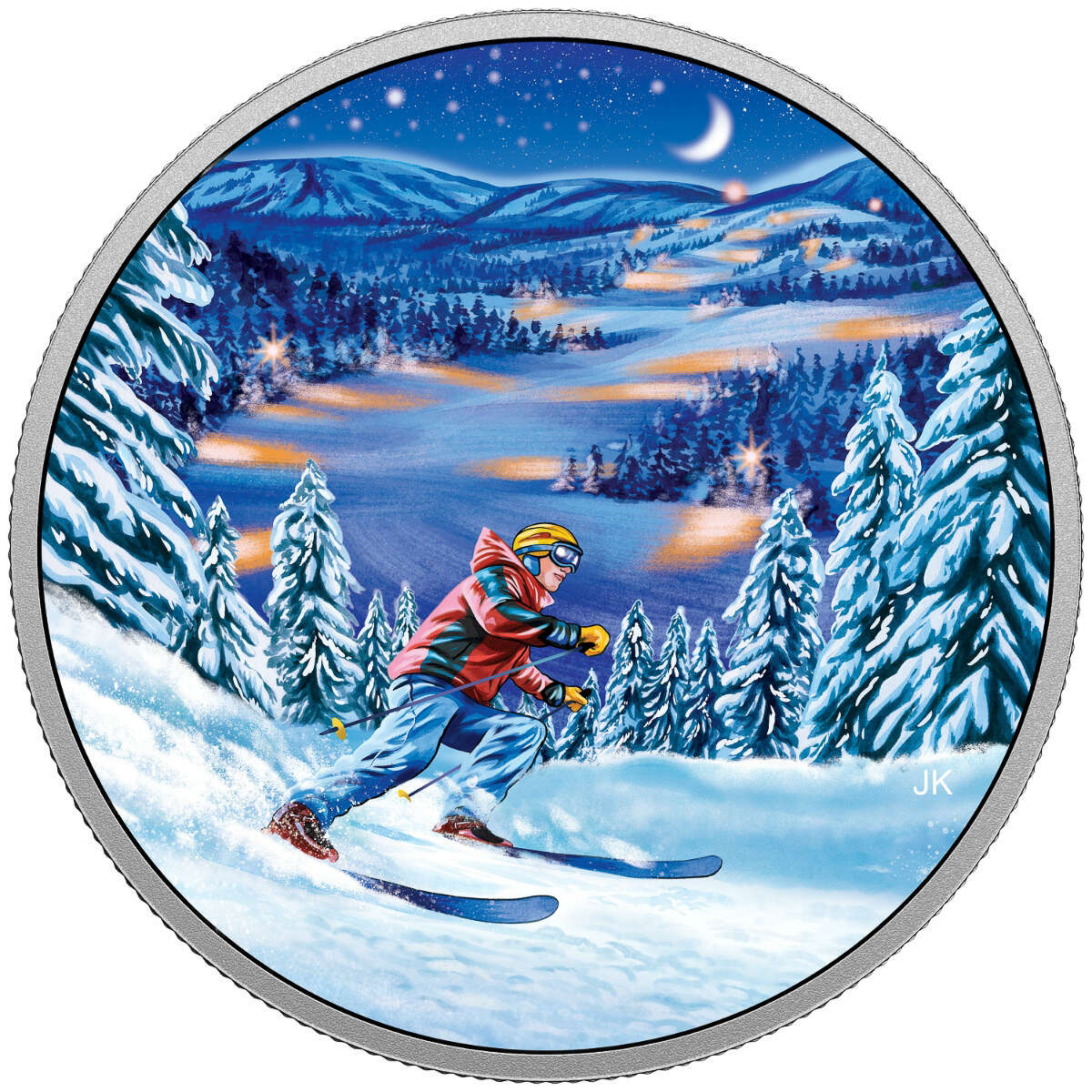 2017 $15 Great Canadian Outdoors: Night Skiing - Pure Silver Glow-in-the-Dark Coin Default Title