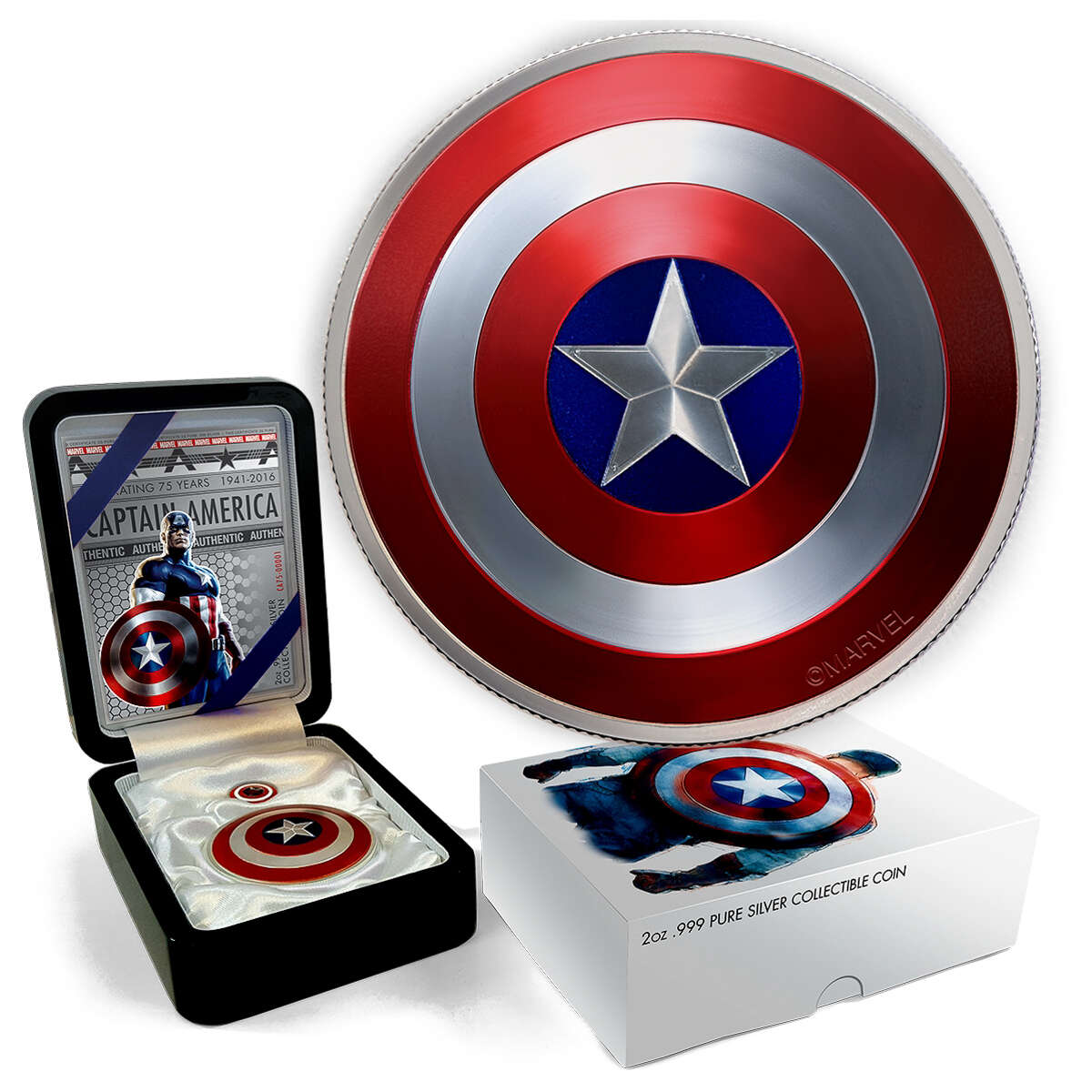 2016 $2 Captain America Shield, 75th Anniversary - Pure Silver Convex Coin Default Title