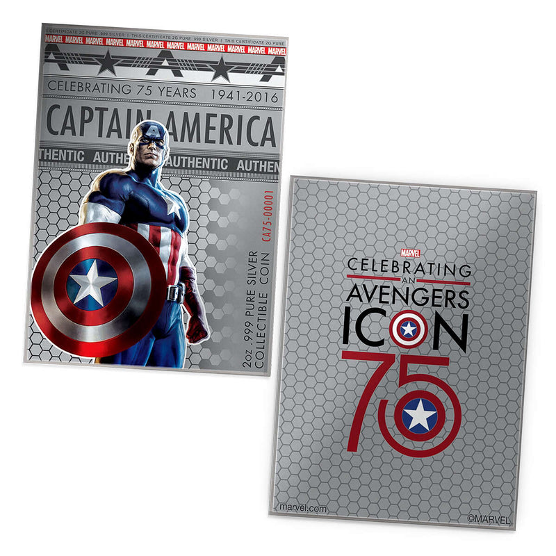 2016 $2 Captain America Shield, 75th Anniversary - Pure Silver Convex Coin Default Title