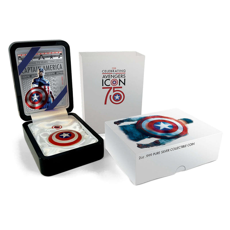 2016 $2 Captain America Shield, 75th Anniversary - Pure Silver Convex Coin Default Title