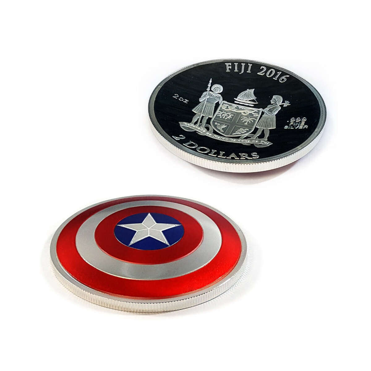 2016 $2 Captain America Shield, 75th Anniversary - Pure Silver Convex Coin Default Title