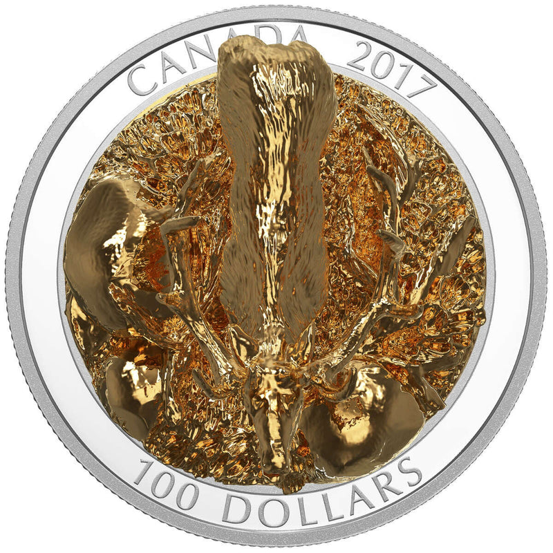 2017 $100 Sculpture of Majestic Canadian Animals: Elk - Pure Silver Coin Default Title