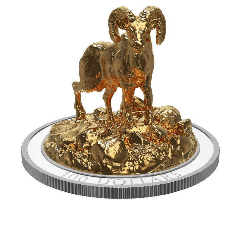 2017 $100 Sculpture of Majestic Canadian Animals: Bighorn Sheep - Pure Silver Coin Default Title